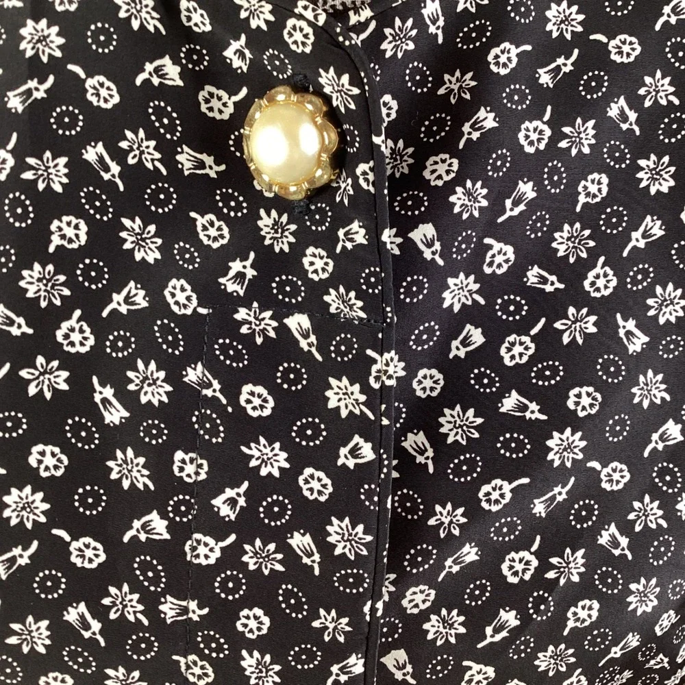 Vintage Andrea Gayle Floral Dress Suit Set Size 10 Black White Pearl Button - Picture 3 of 12